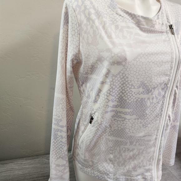 LUCY White Violet Jacket M Asymmetrical Moto Style Activewear Leopard Print - Picture 13 of 14